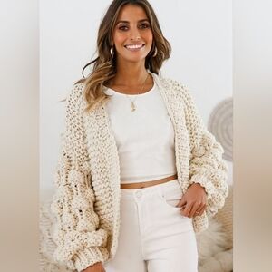 Hayden Chunky Knit Cardigan Oversized Boho Cozy Cream M L